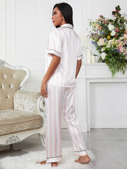 Sexy Pink Silk Satin Pajama Set - 2 Piece Sleepwear